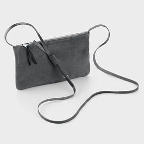Faltbare Clutch-Tasche aus feinem Leder mit Schulterriemen und zahlreichen  Reißverschlusstaschen